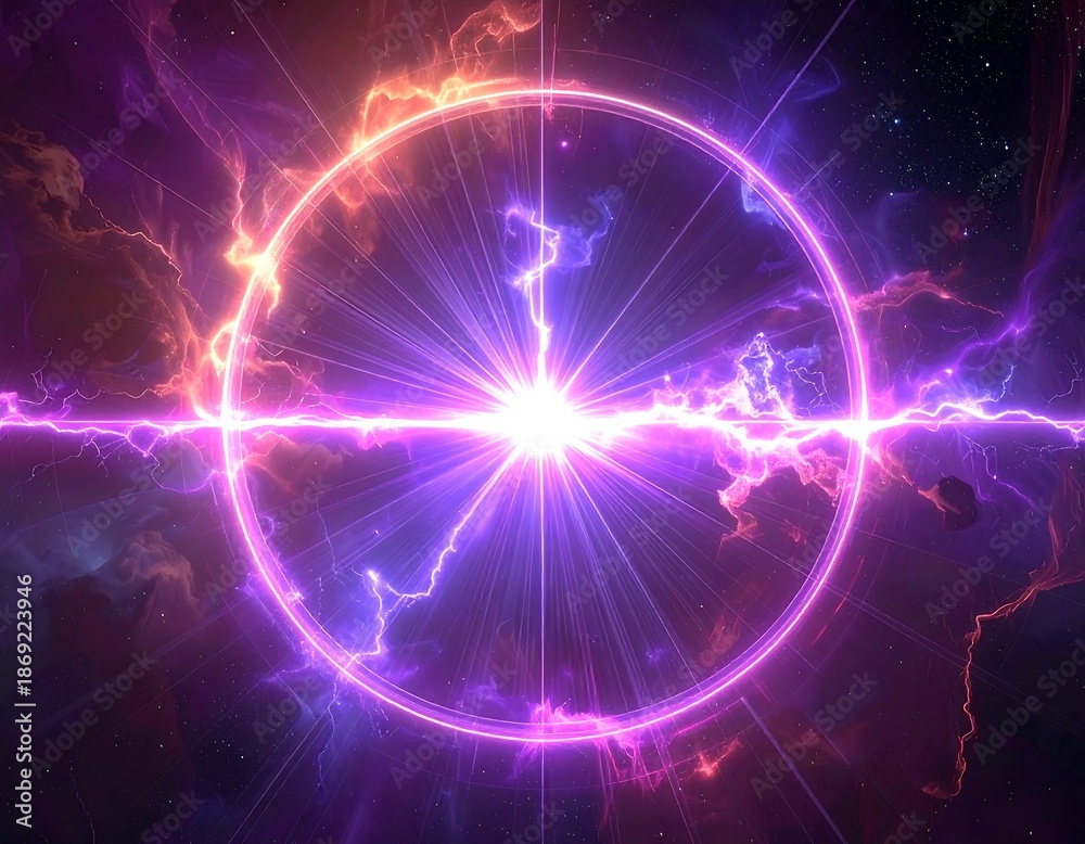 Obraz premium Energetic cosmic scene with a central bright light and electrical effects