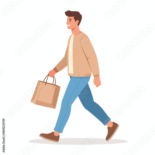 Man walking with shopping bag in hand on a casual stroll