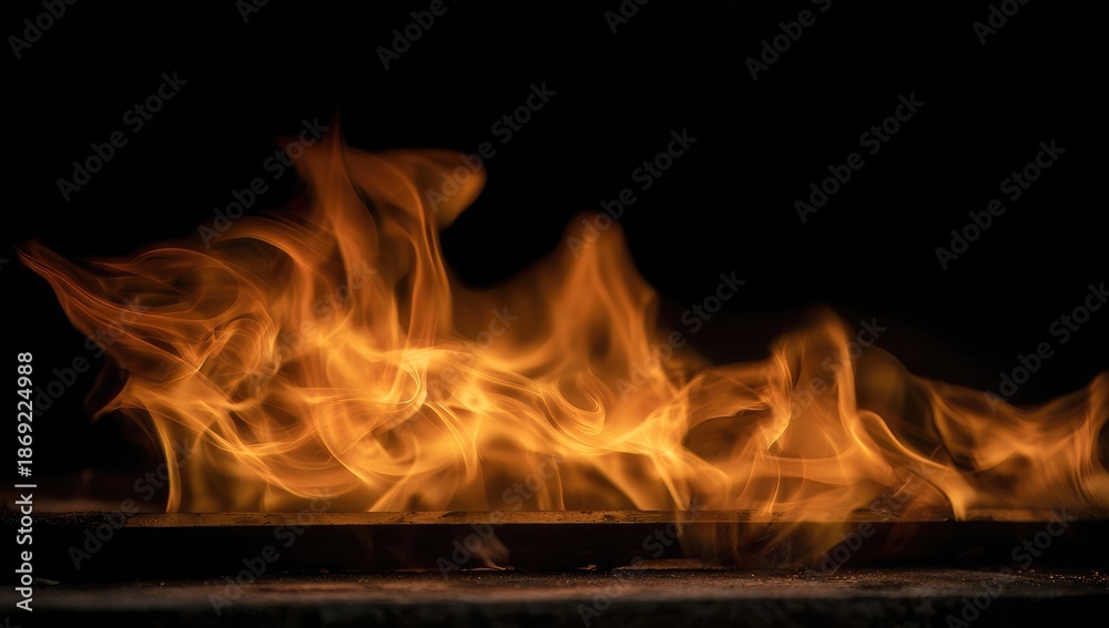 Fototapeta premium Fiery orange flames against a black background