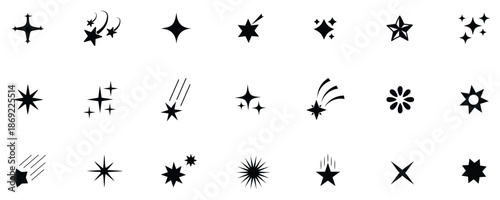 Sparkle star icon set. Sparkle, stars or shine icon set vector collection of different stars in black color. Shine icon. Vector blink star, Sparkle star icons set, Shine icons. Stars sparkles vector.