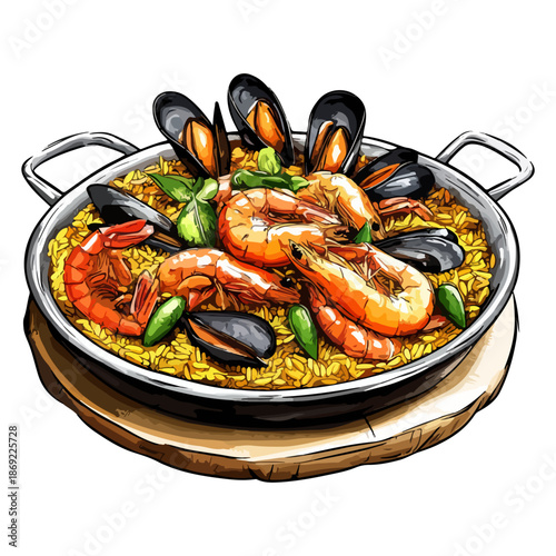 spanish paella, food, seville spring festival, celebration, vector, transparent background, seafood, dinner, meal, cuisine, fresh, cooking, restaurant, gourmet, delicious, shrimp, eat, sauce