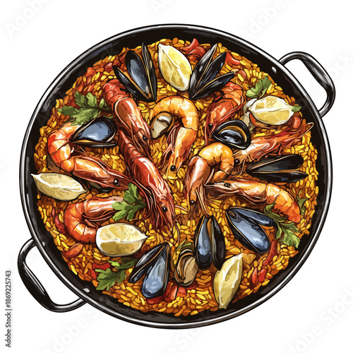 spanish paella, food, seville spring festival, celebration, vector, transparent background, seafood, dinner, meal, cuisine, fresh, cooking, restaurant, gourmet, delicious, shrimp, eat, sauce