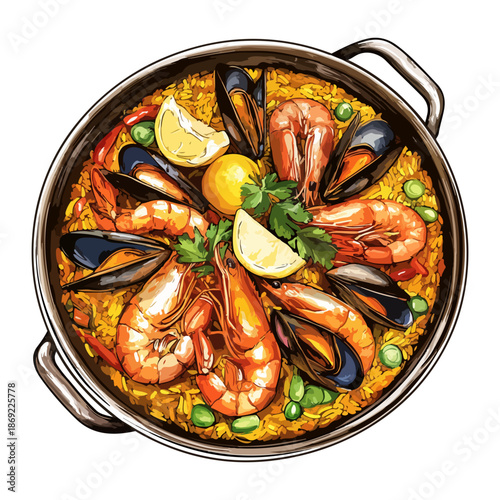 spanish paella, food, seville spring festival, celebration, vector, transparent background, seafood, dinner, meal, cuisine, fresh, cooking, restaurant, gourmet, delicious, shrimp, eat, sauce