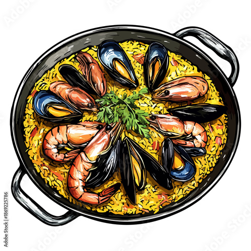 spanish paella, food, seville spring festival, celebration, vector, transparent background, seafood, dinner, meal, cuisine, fresh, cooking, restaurant, gourmet, delicious, shrimp, eat, sauce