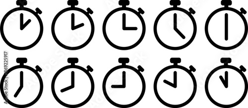 Collection of minimalist stopwatches in various time settings