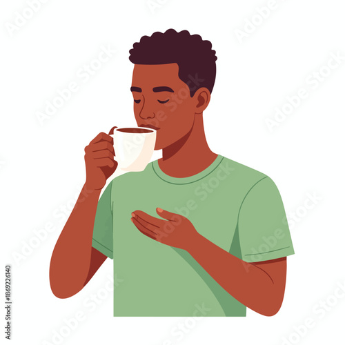 Man Drinking Coffee from a White Mug