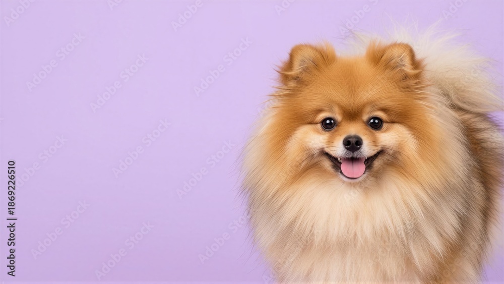 Obraz premium Happy Pomeranian Dog on Purple Background