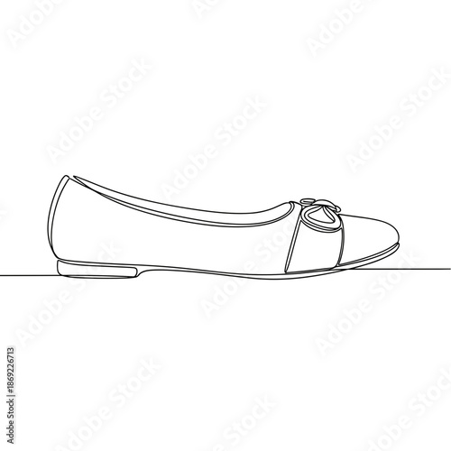 Ballet flat shoe outline drawing in black and white style