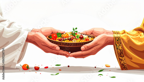 Family Gathering Together Peacefully For Iftar Celebration Vector Illustration