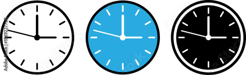 Minimalist clock collection in white, blue, and black