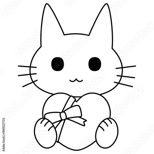 大きなハートのプレゼントを持って座るかわいい猫のイラスト