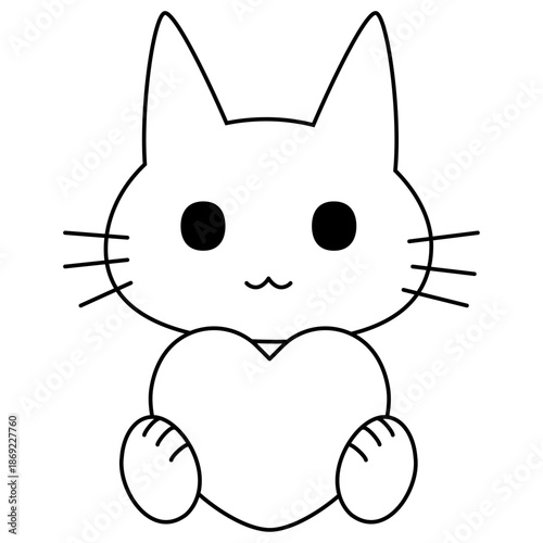 大きなハートを抱えている可愛い白猫のイラスト