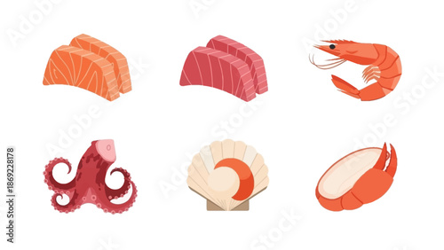 Fresh Seafood Assortment Salmon, Tuna, Shrimp, Octopus, Scallop, and Crab Claw Delights