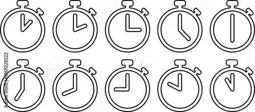 Set of isometric stopwatches in various positions