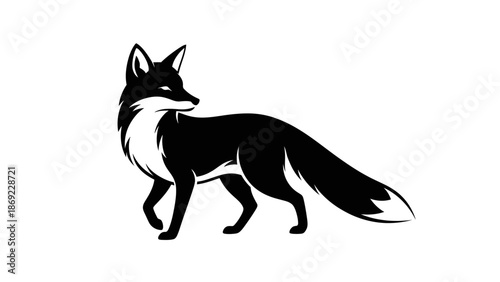 Striking black and white fox illustration creates a bold and elegant design element