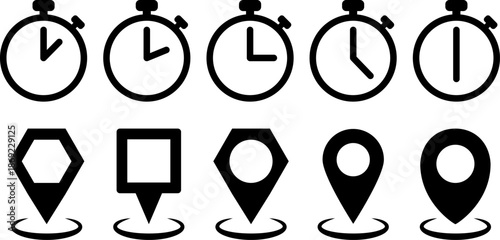 Minimalist timer and location icons set