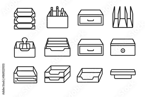 Pen icons stackable bar vector tray office drawer adjustable compartment document icon
