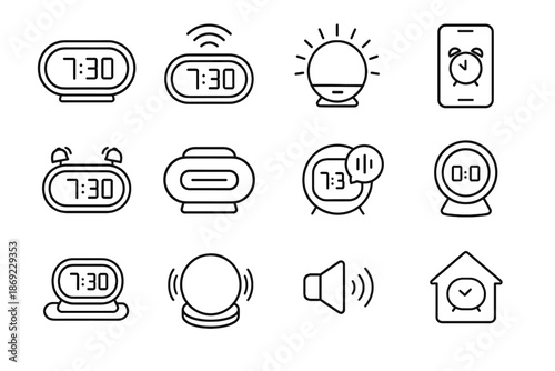 Simulation sync setting digital alarm voice icon smart light vector clock home