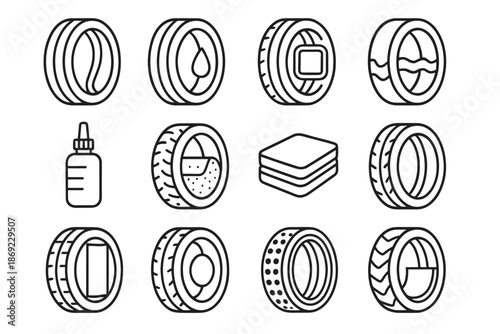 Refill icons vector guard protection foam tube tire layer sealant icon