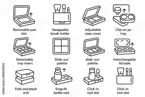 Refill removable vector icon grid base jar cover tray modular makeup interchangeable