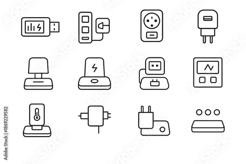 Icons timed charging tool power base usb tray smart dock status vector