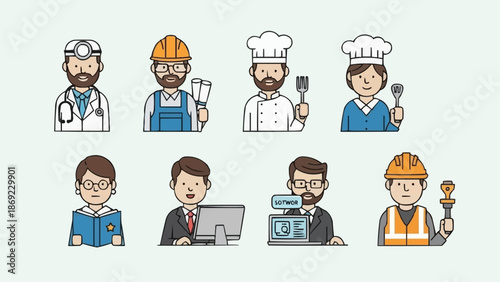Collection of Diverse Professional Occupation Characters Icon Set.