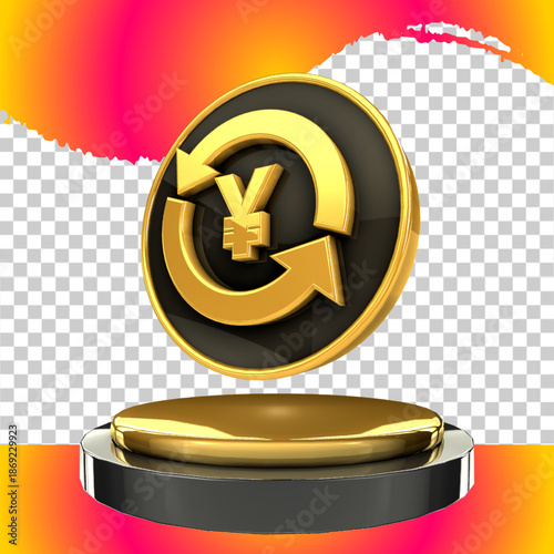 luxury gold icon yen 3d render bottom side view