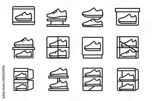 Balanced vector icons stackable icon storage block unit shoe tray board height