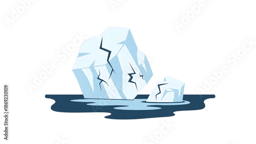 Melting Iceberg Climate Change Illustration Climate Disaster Melting Glacier Icon Cracked Iceberg Floating in Ocean 