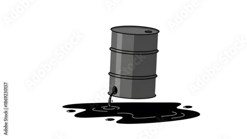 Leaking Oil Barrel Vector Illustration Spilled Petroleum Drum 