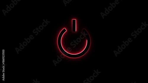 Glowing neon power button icon animation. Switch startup neon turns on off button animation.  Neon power reset button sign animation.