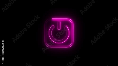 Glowing neon power button icon animation. Switch startup neon turns on off button animation.  Neon power reset button sign animation.
