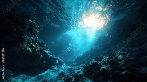 Underwater Sea - Deep Abyss With Blue Sun light