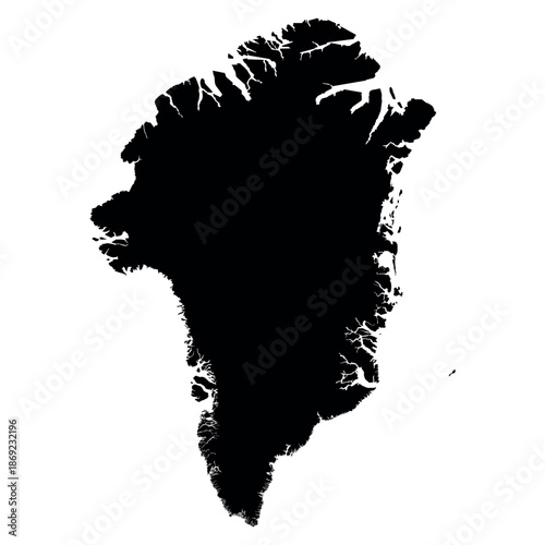 This shows a silhouette of Greenland map. The outline details the shape of the landmass clearly. It represents the country located between the Arctic and Atlantic Oceans.