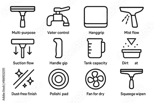 Icon vector dirt tray grip finish glass fan cleaning reusable tank