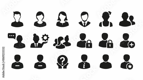 Collection of user profile icons representing various actions and states.