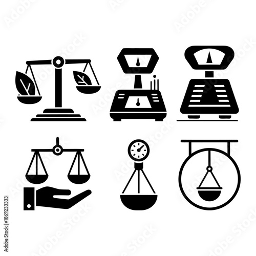 Scales Icons Set – Balance, Justice, Measurement and Business Symbols