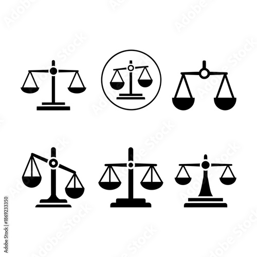 Scales Icons Set – Balance, Justice, Measurement and Business Symbols