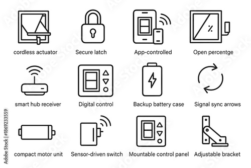 Hinge opener mountable window cordless backup receiver icon vector digital wireless compact