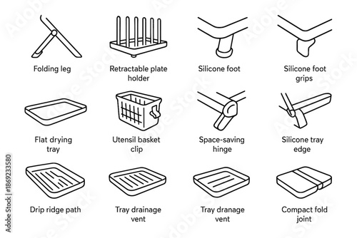 Rack vent kitchen ridge vector retractable foot modular icon fold compact