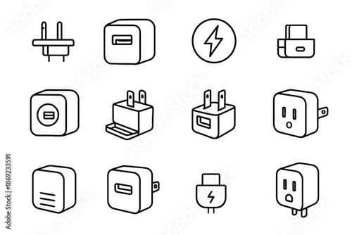 Vector bar plug fuse charge icon button face prong grip usb travel