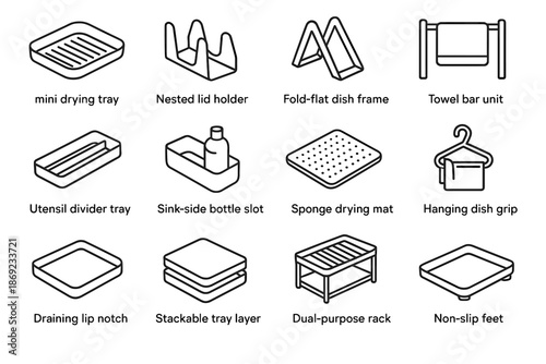 Kitchen lip vector towel sponge grip rack dish bar compact tray icon