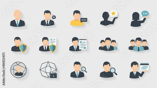 Collection of diverse user profile icons representing people and business concepts.