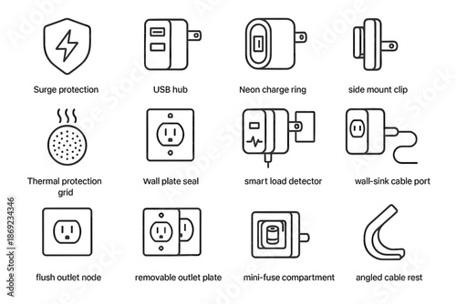 Charger smart icon usb hub compartment plate side charge mount vector seal