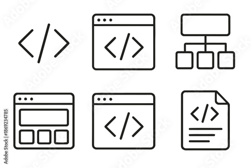 Set of Outline Style Vector Icons Development and Programming