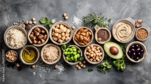 A Colorful Array of Fresh Ingredients for Healthy Cooking and Meal Preparation on a Rustic Surface