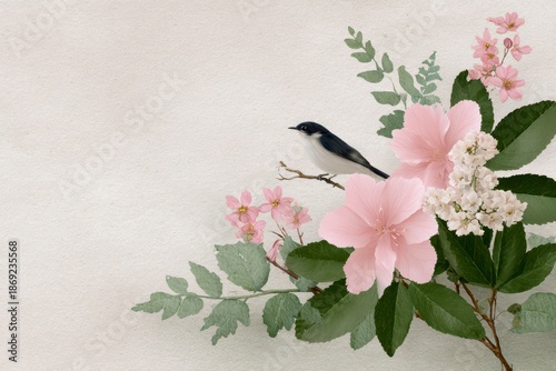 a beautiful vintage background with musical notes, a bird flying
