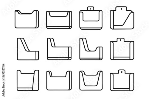 Document border narrow groove front bracket icon pocket curve side vector