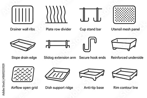 Over hook icon vector arms sink drainer open sliding utensil cup base