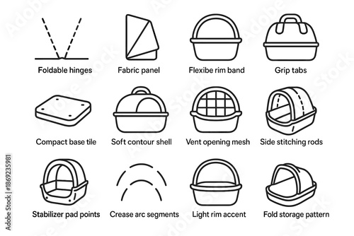 Stitch light segments foldable base basket icon pad crease compact pet pattern